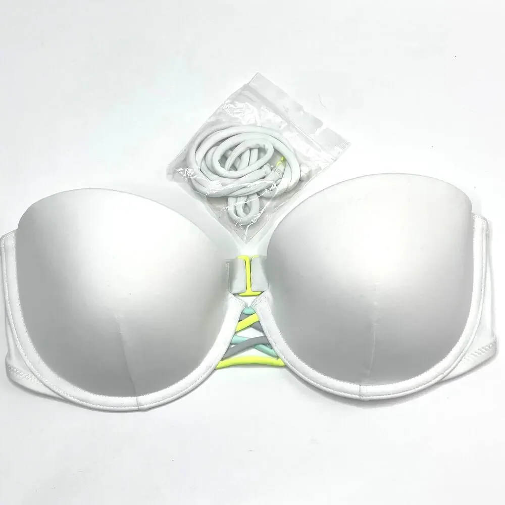 Victoria's Secret Swim Size 32D The Beach Bandeau Jeweled White Bikini Top